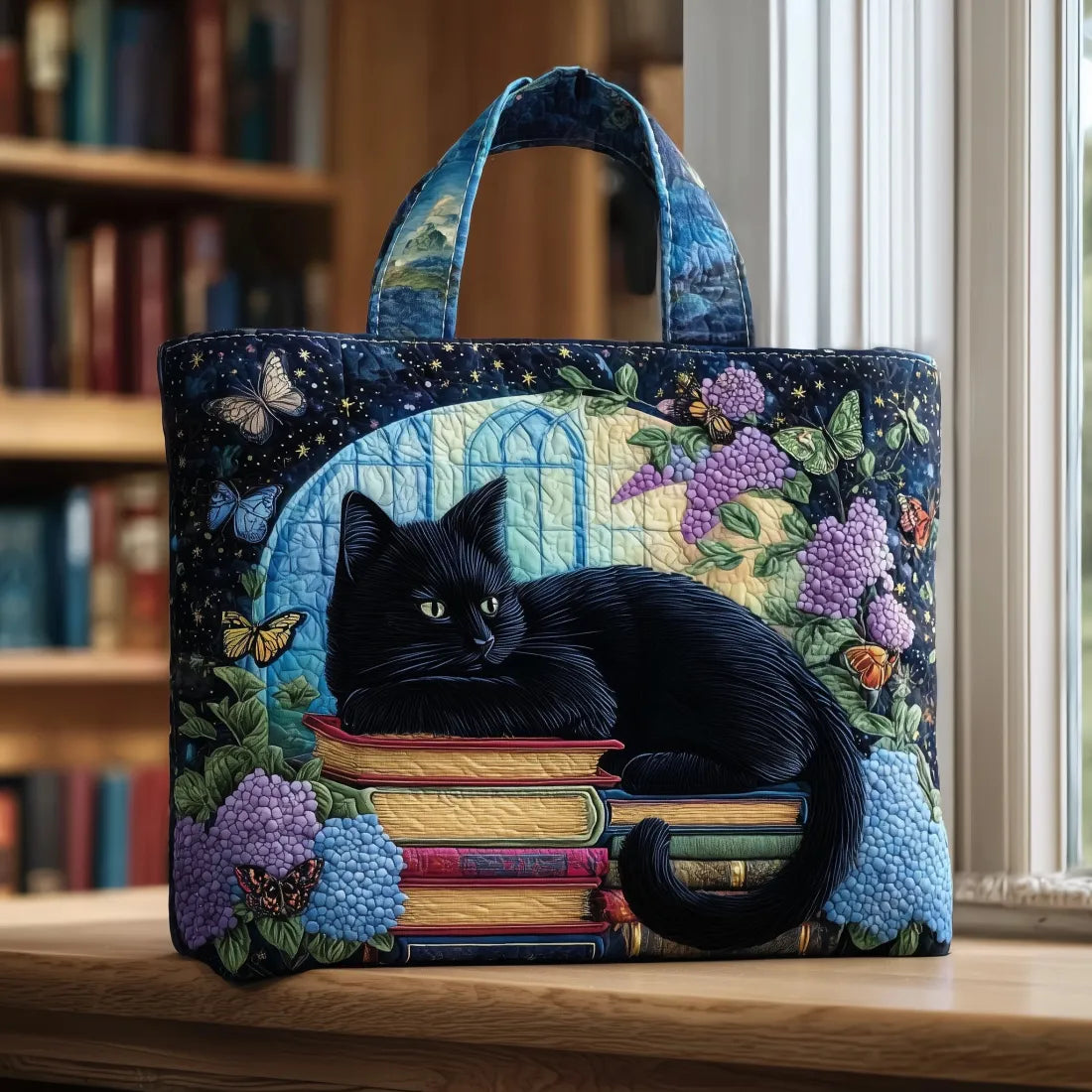 Sac fait main Chat Noir sur les Livres
