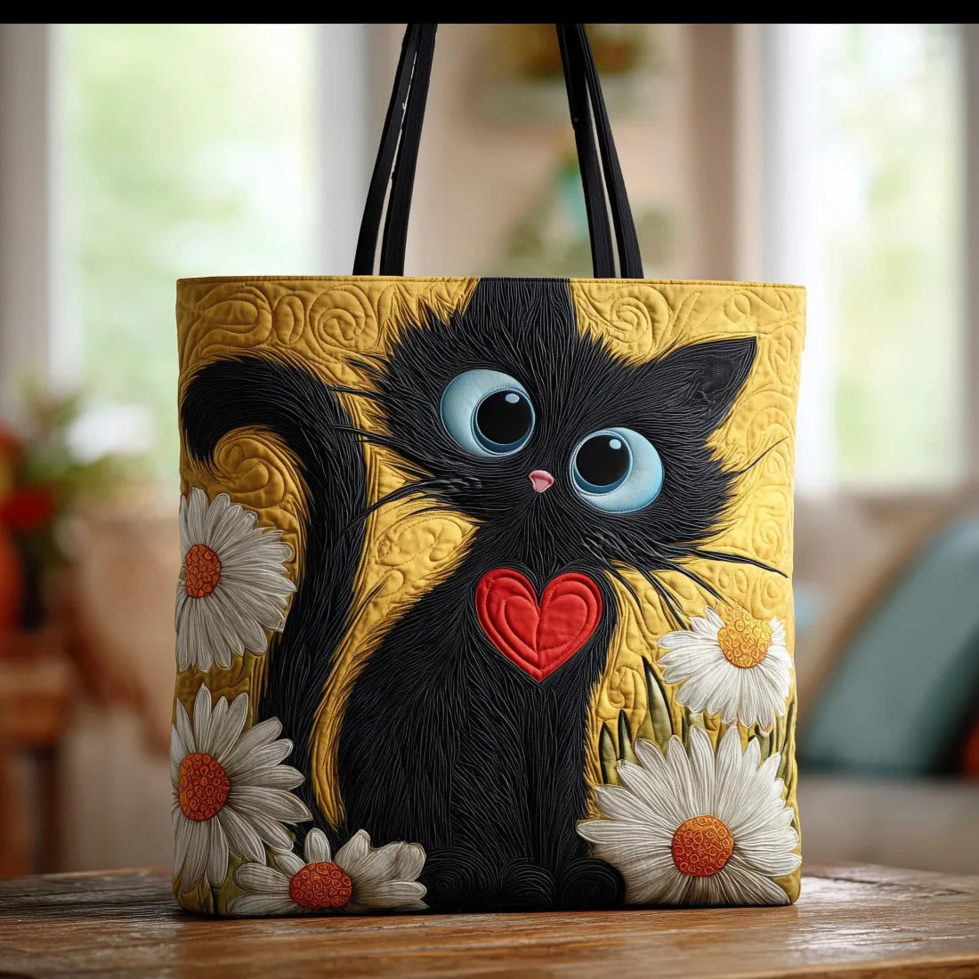 Sac fait main Chat Noir et Marguerites