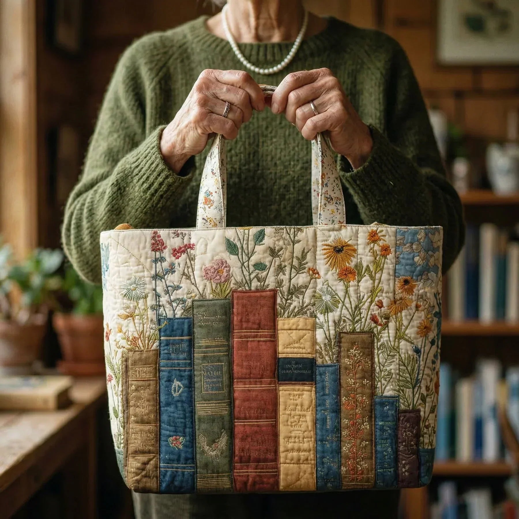Sac fait main Livres et Fleurs