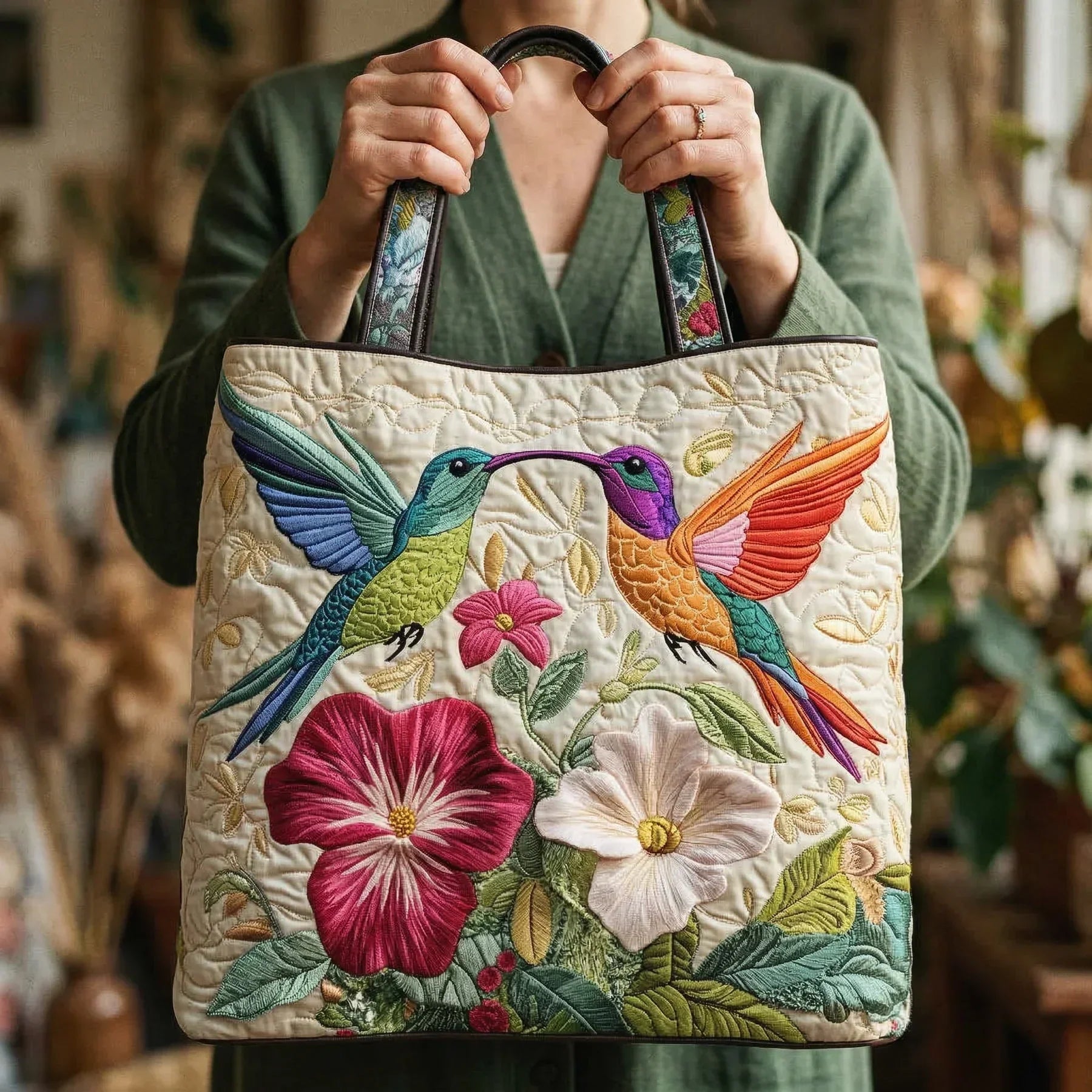 Sac fait main Colibri et Fleurs