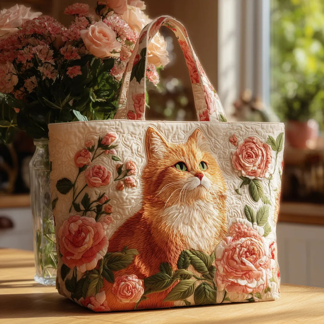 Sac fait main Chat Roux et Roses