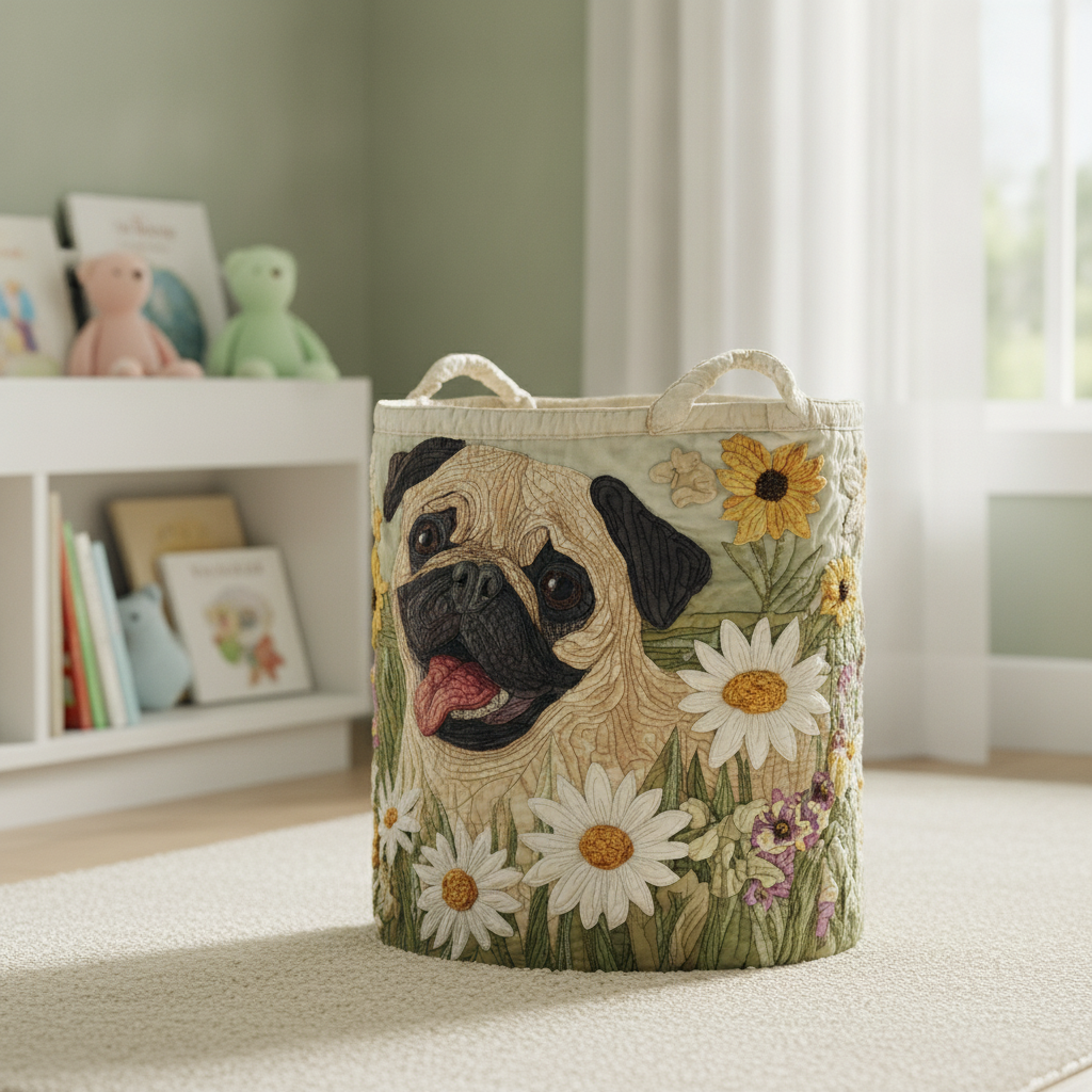 Panier à linge Pug en Marguerites