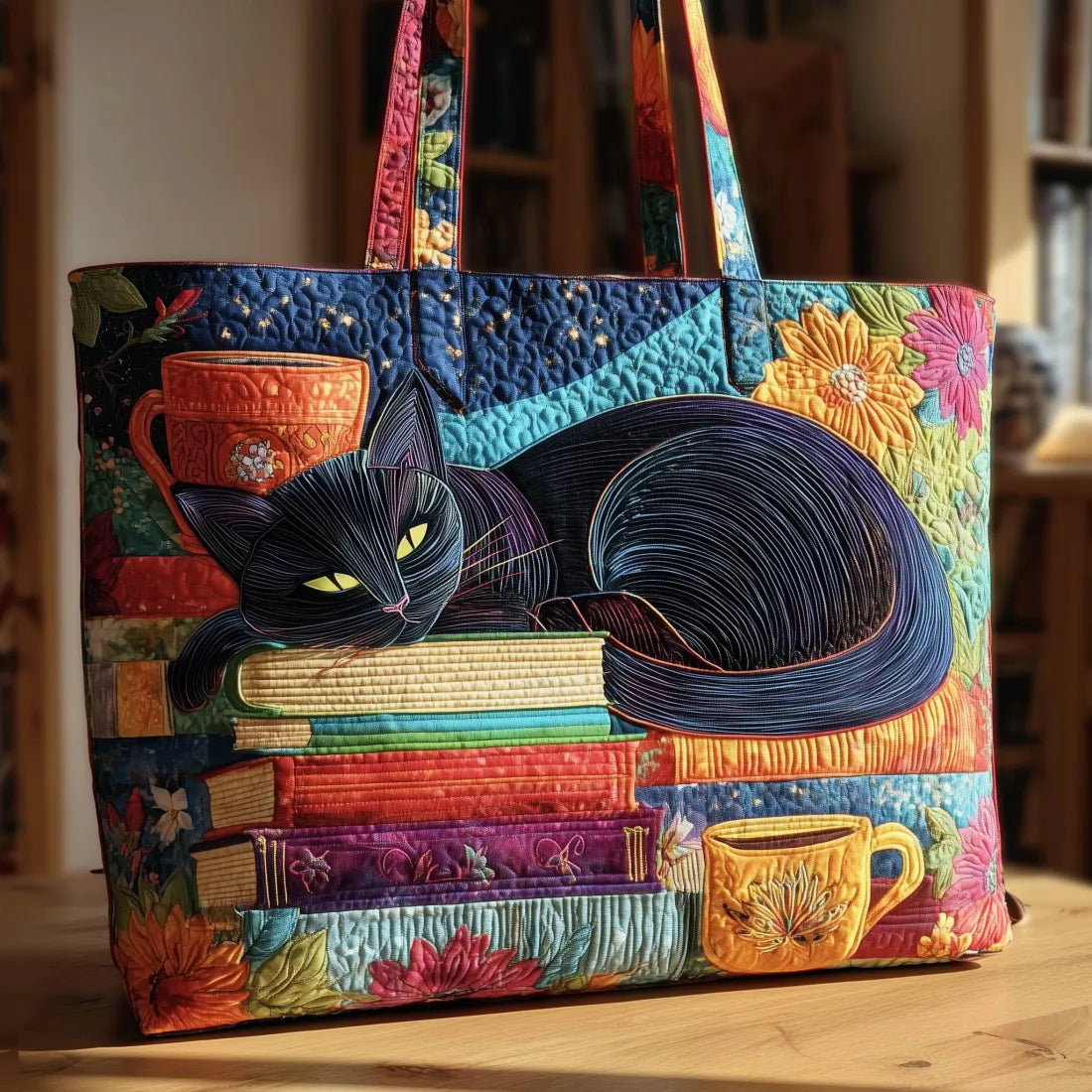 Sac fait main Chat Noir et Livres