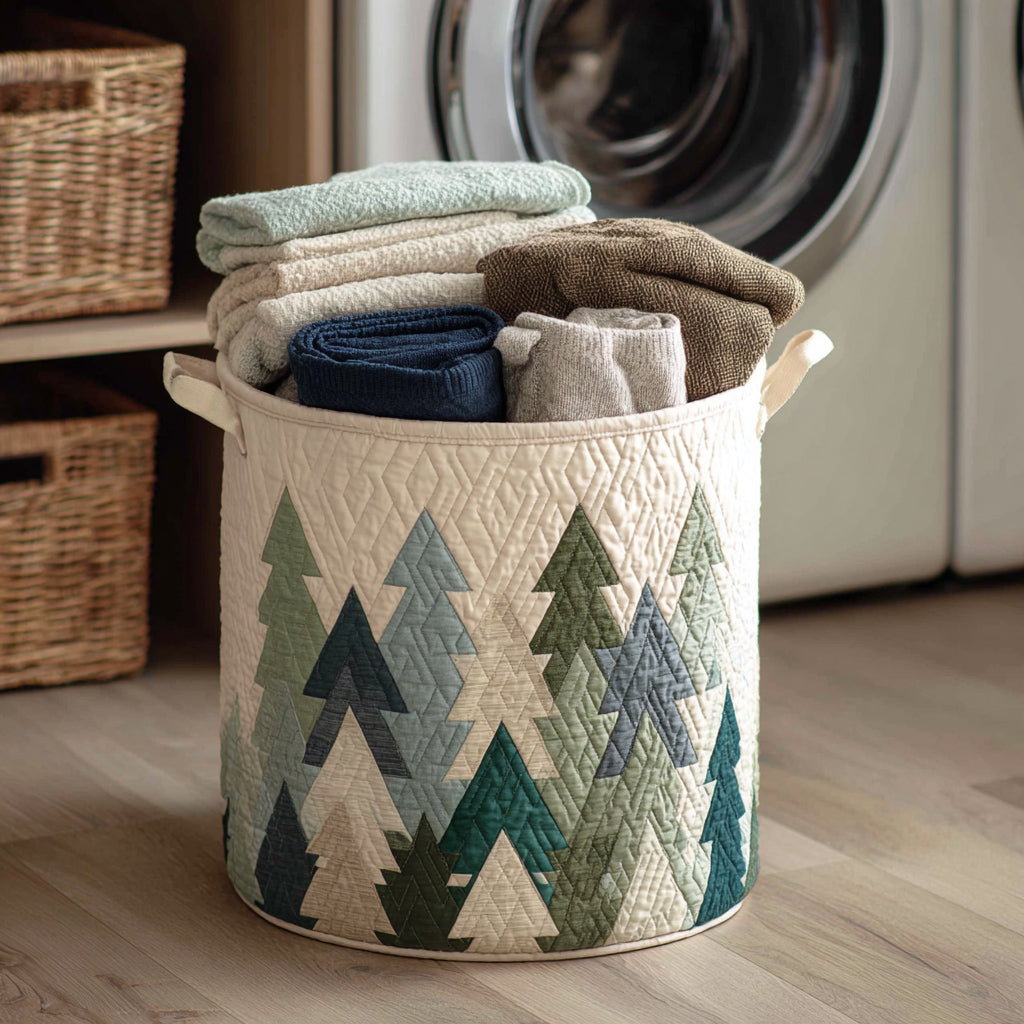 Panier à linge de Noël avec arbres verts