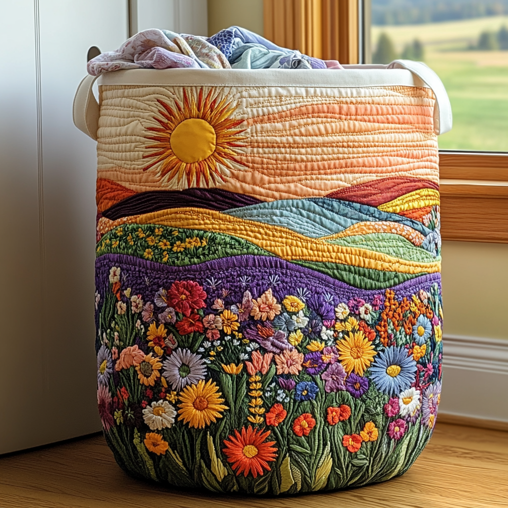 Panier à Linge en Fleurs ensoleillées