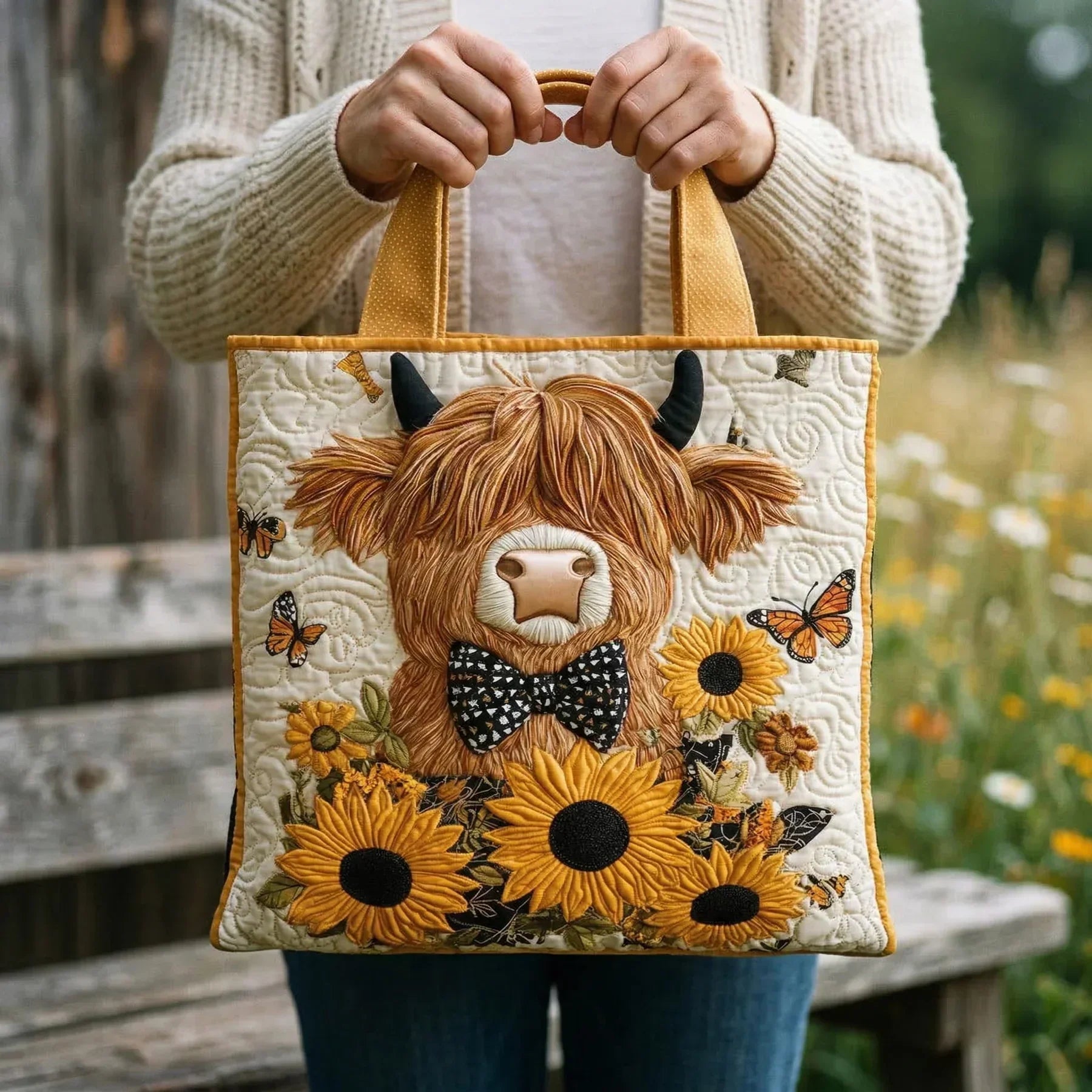 Sac fait main Vache Highland et Tournesols